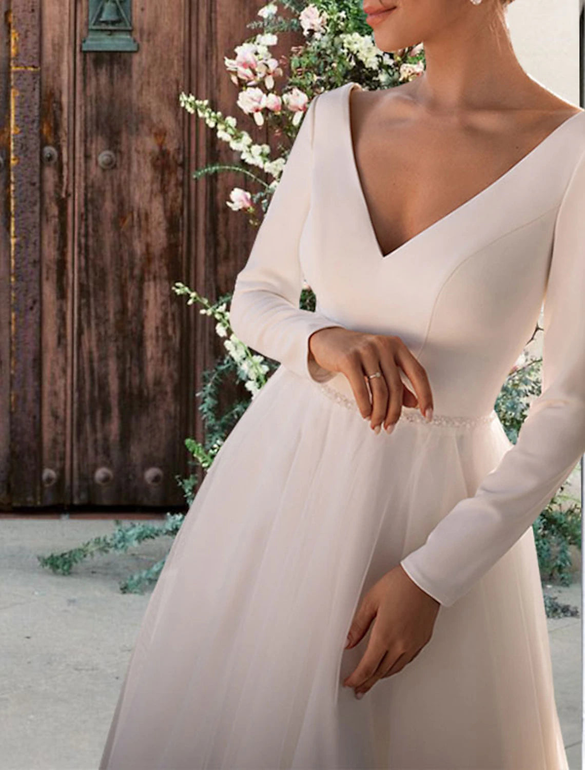 Wholesale Reception Simple Wedding Dresses Wedding Dresses Sheath / Column V Neck Sleeveless Ankle Length Satin Bridal Gowns With / Solid Color